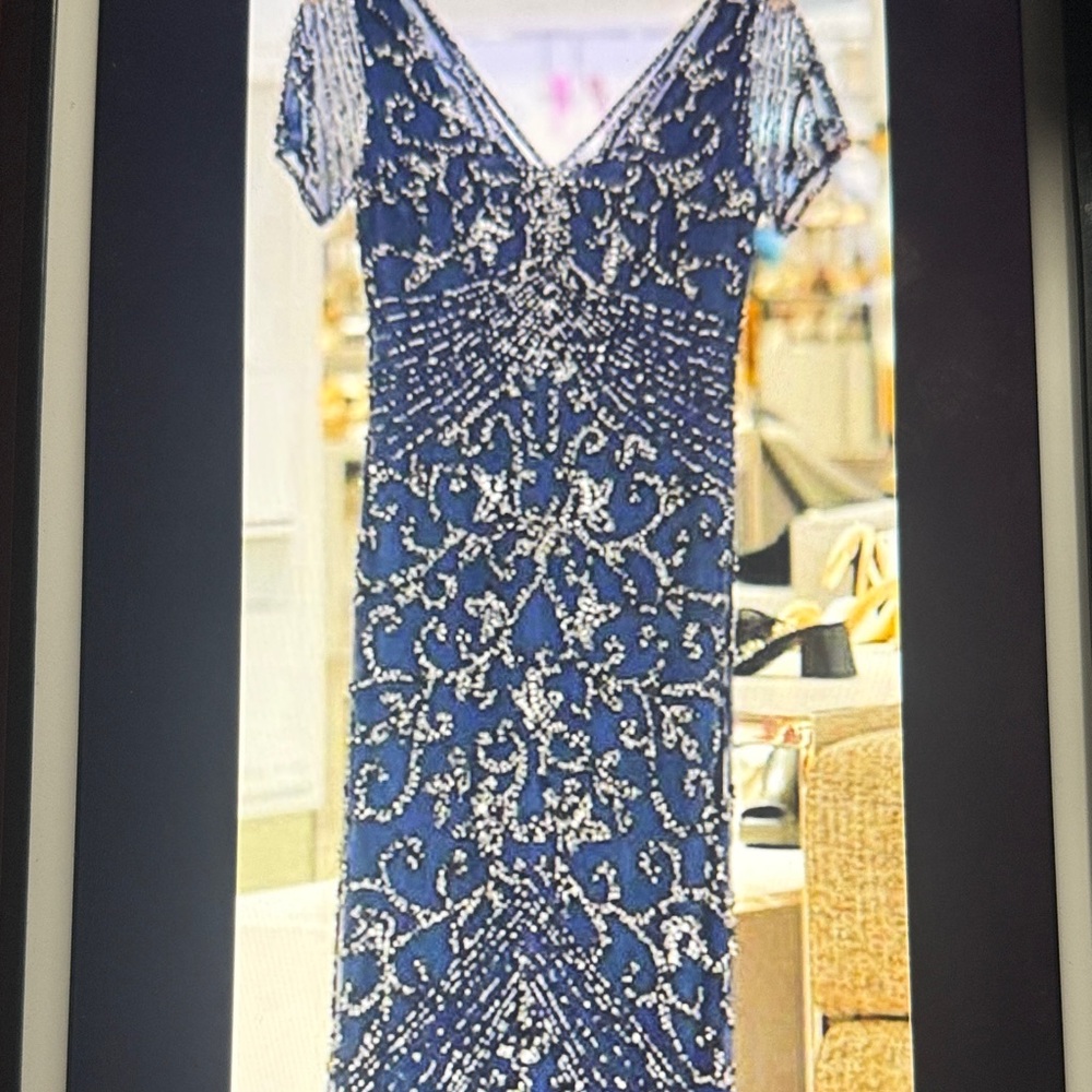 Pisarro Nights Dark Navy and Silver Embellished long Dress